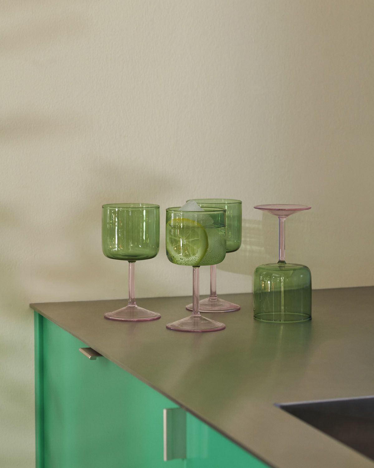 Hay Tint Wine Glasses in Green and Pink