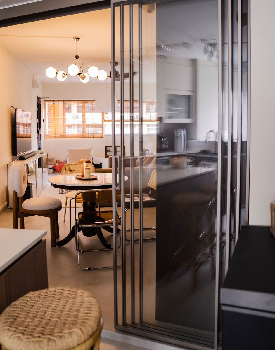 Sliding glass doors in a compact apartment in the central area