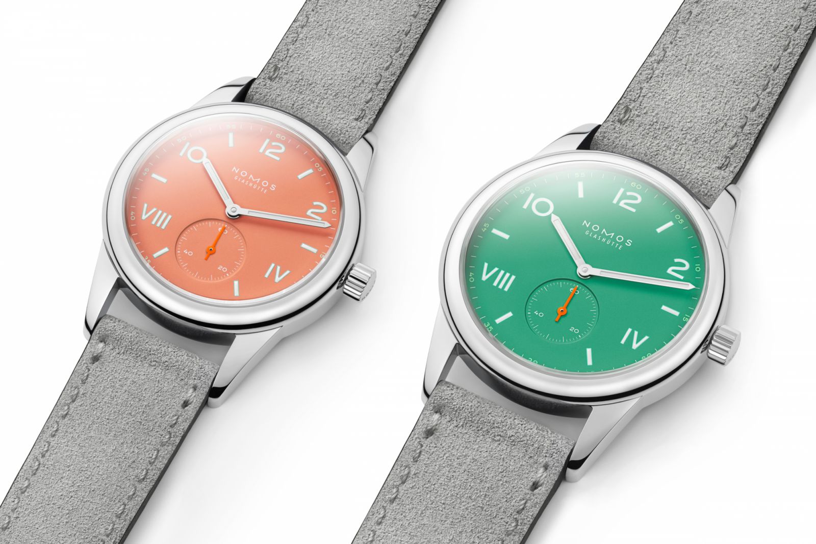 Nomos Club Campus今年推出的「珊瑚紅」、「電光綠」兩種新色，更凸顯年輕活力。（Photo: Nomos Glashutte）