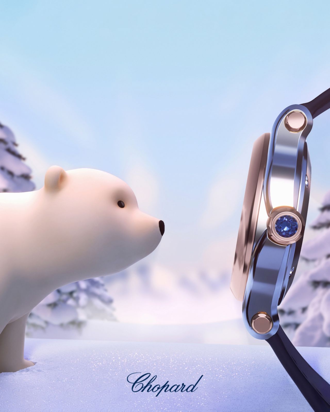 Arty Bear在森林與Happy Sport腕錶相遇,為旅程拉開序幕。(Photo: Chopard)