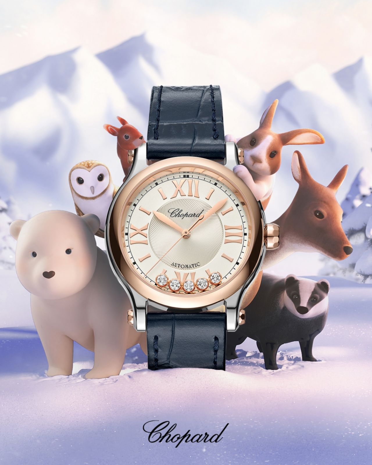 Art Bear在Happy Sport腕錶的陪伴下,與夥伴們在聖誕節展開了一段奇幻旅程。(Photo: Chopard)