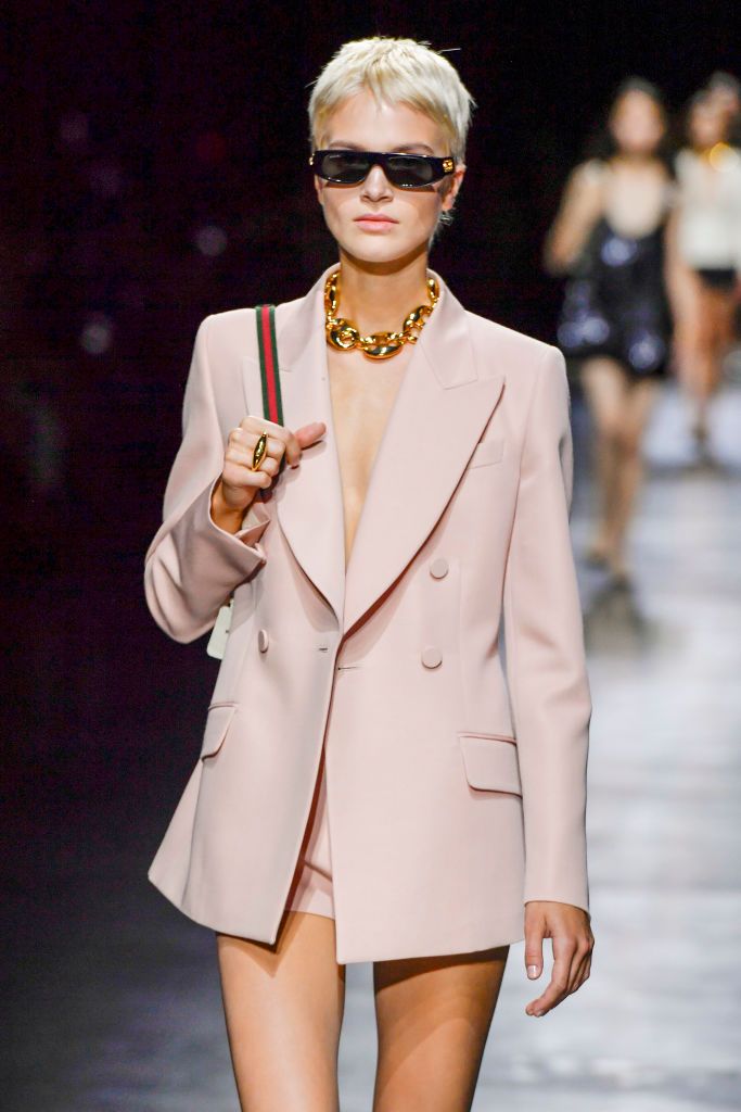 MILAN, ITALY - SEPTEMBER 22: A model walks the runway during the Gucci Ready to Wear Spring/Summer 2024 show as part of the Milan Fashion Week on September 22, 2023 in Milan, Italy. (Photo by Victor VIRGILE/Gamma-Rapho via Getty Images)