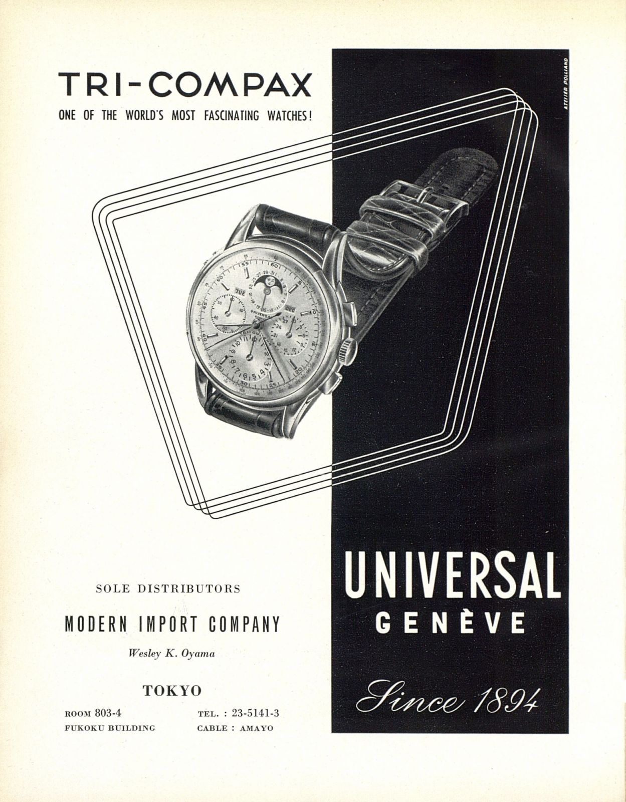 A vintage Universal GeneveTri-Compax advertisment