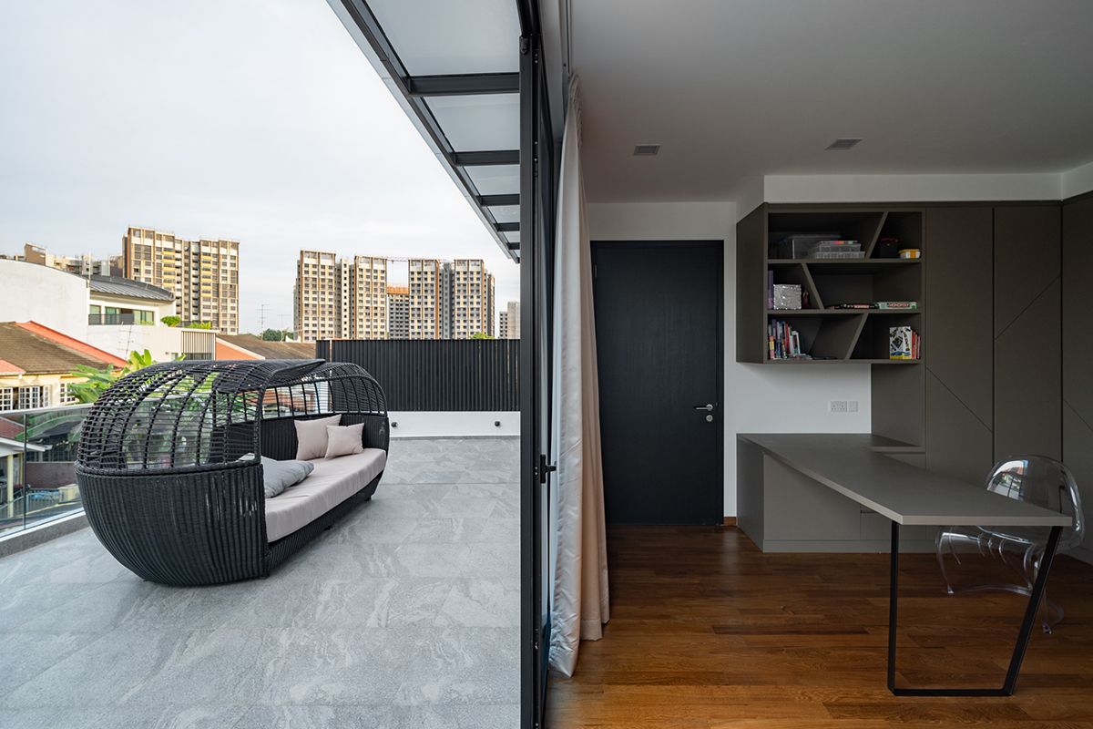 Natural light streams into the upscale private spaces