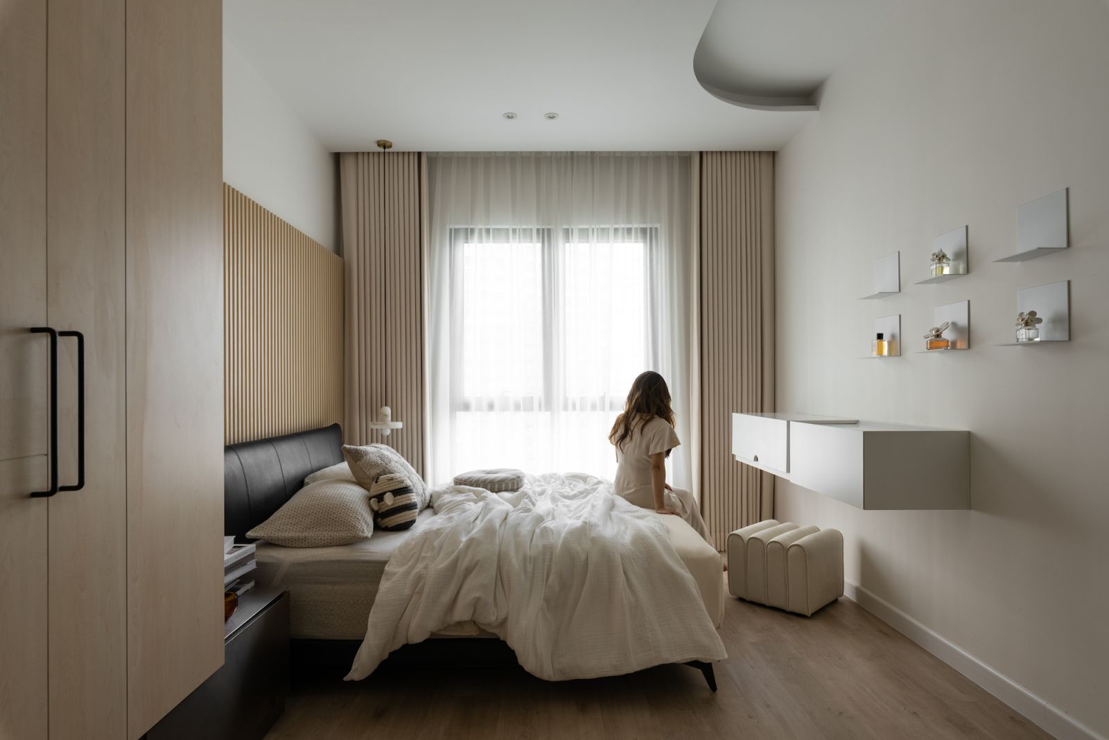 The optimisation of space executed tastefully in the master bedroom