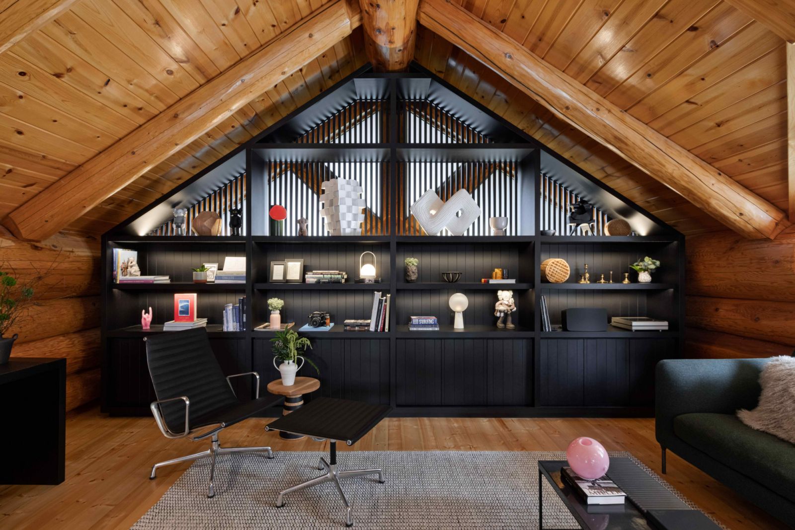 The lofted lounge area