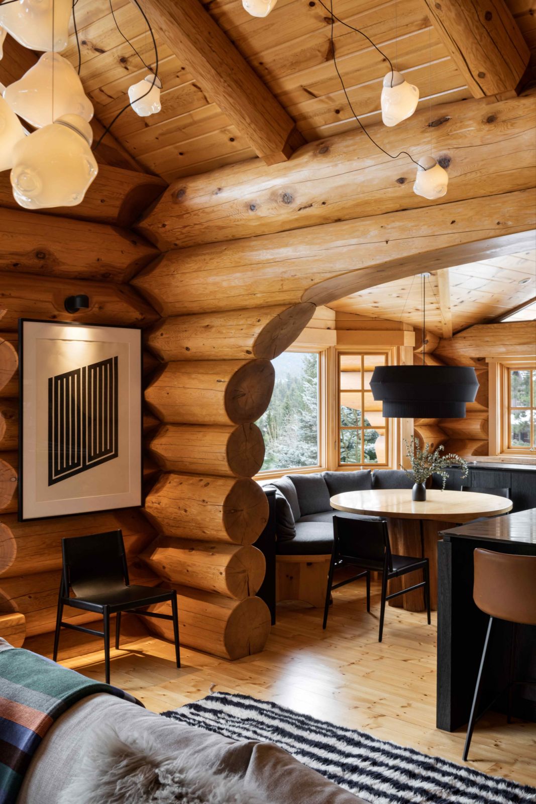 The irregular, golden hue of the existing log structure