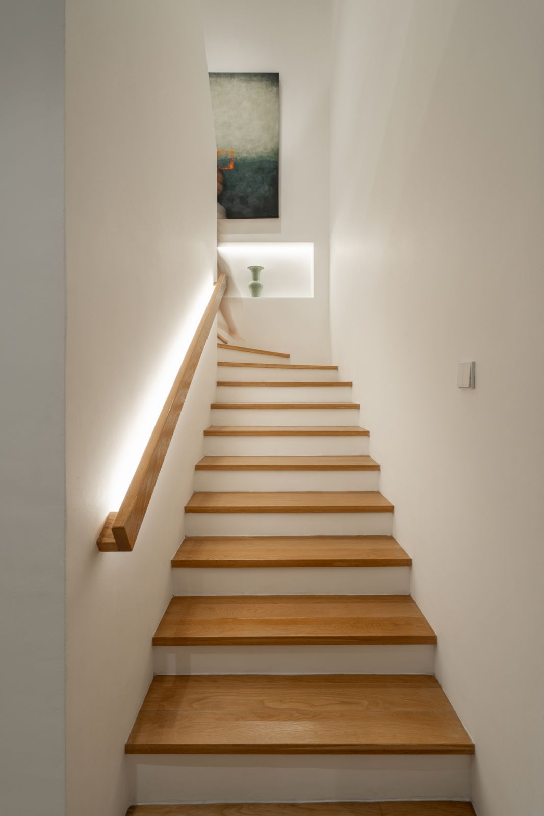 A strategically lit staircase