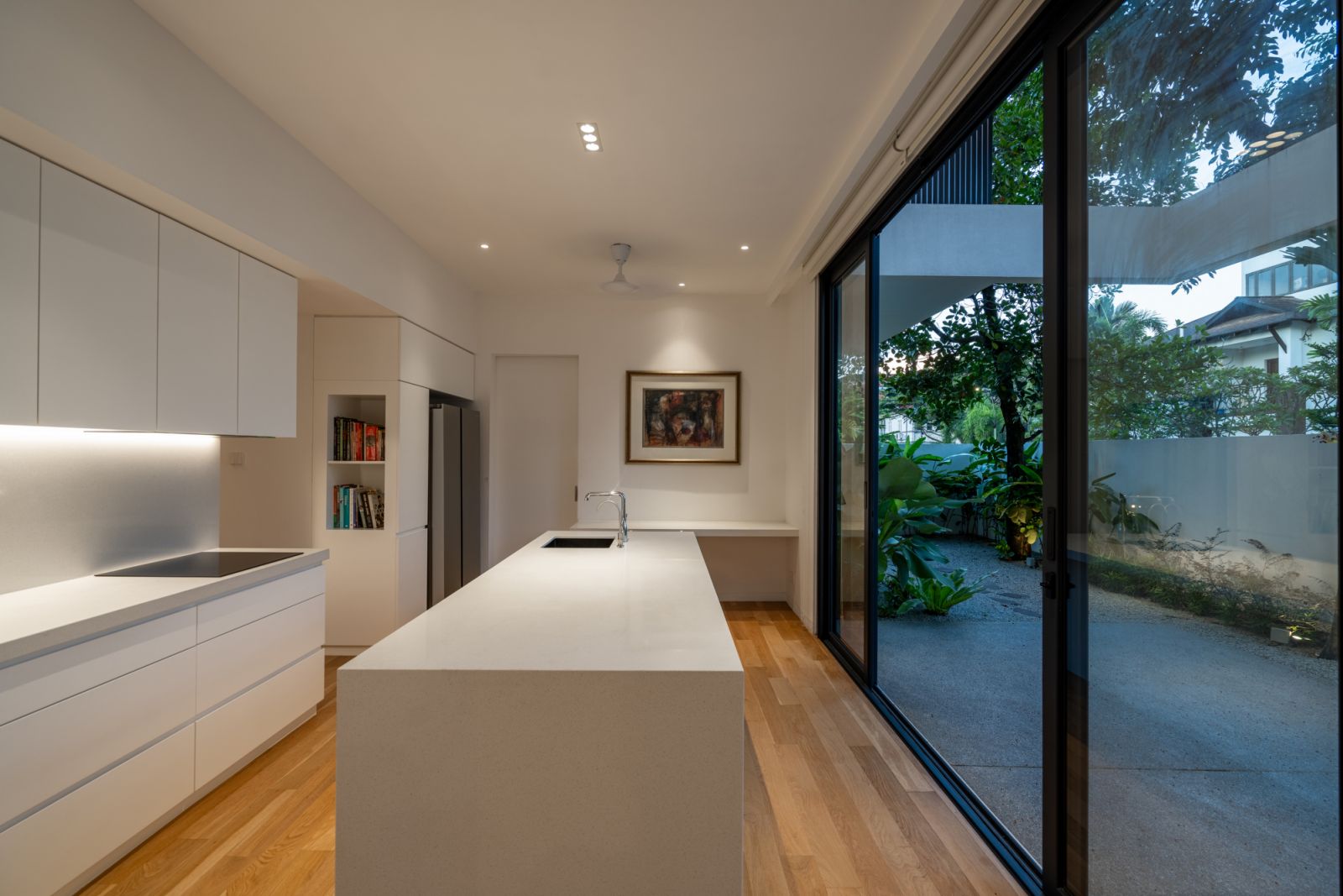 The kitchen also opens up to the outdoors