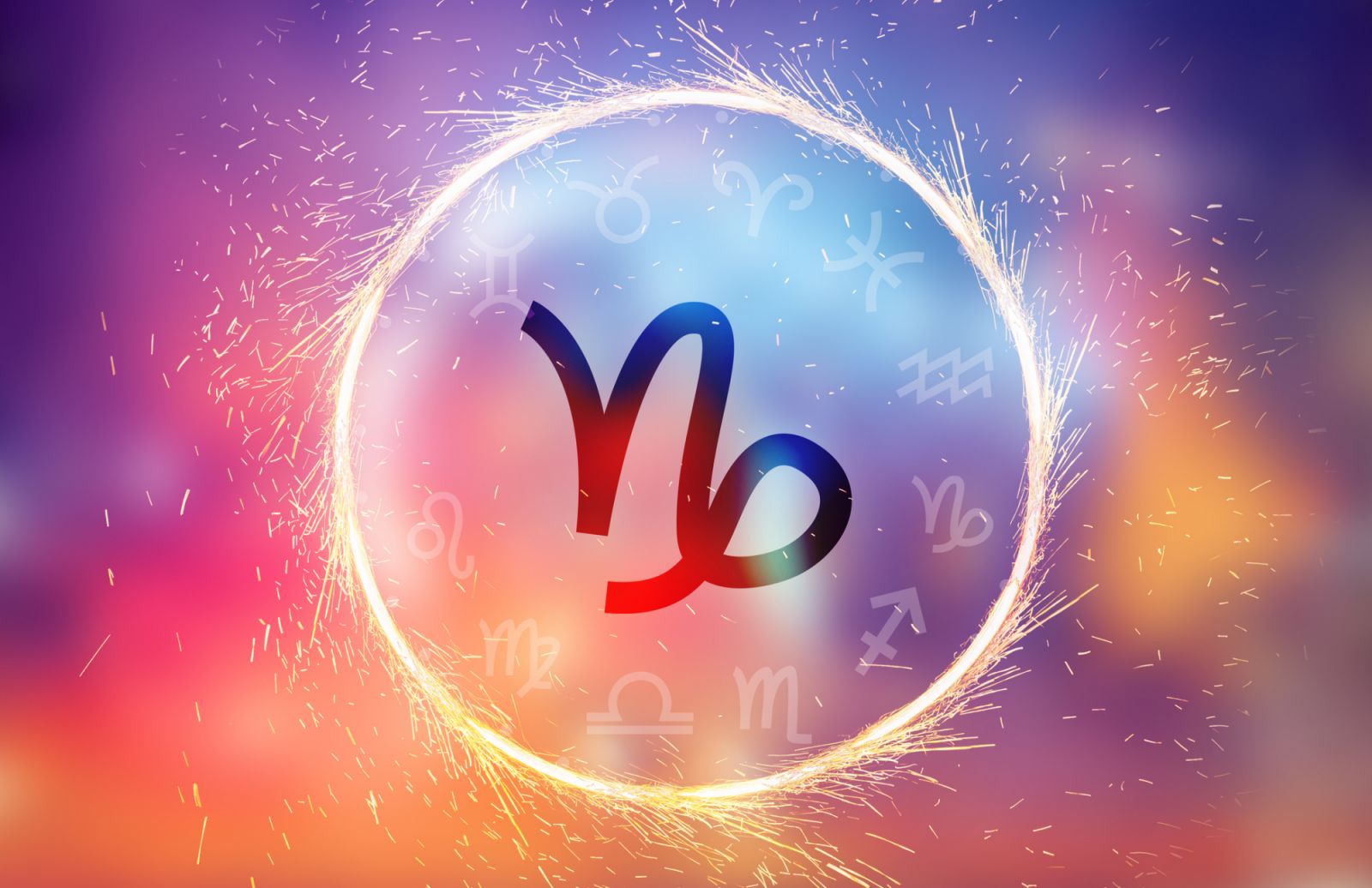Capricorn symbol on a colorful background light