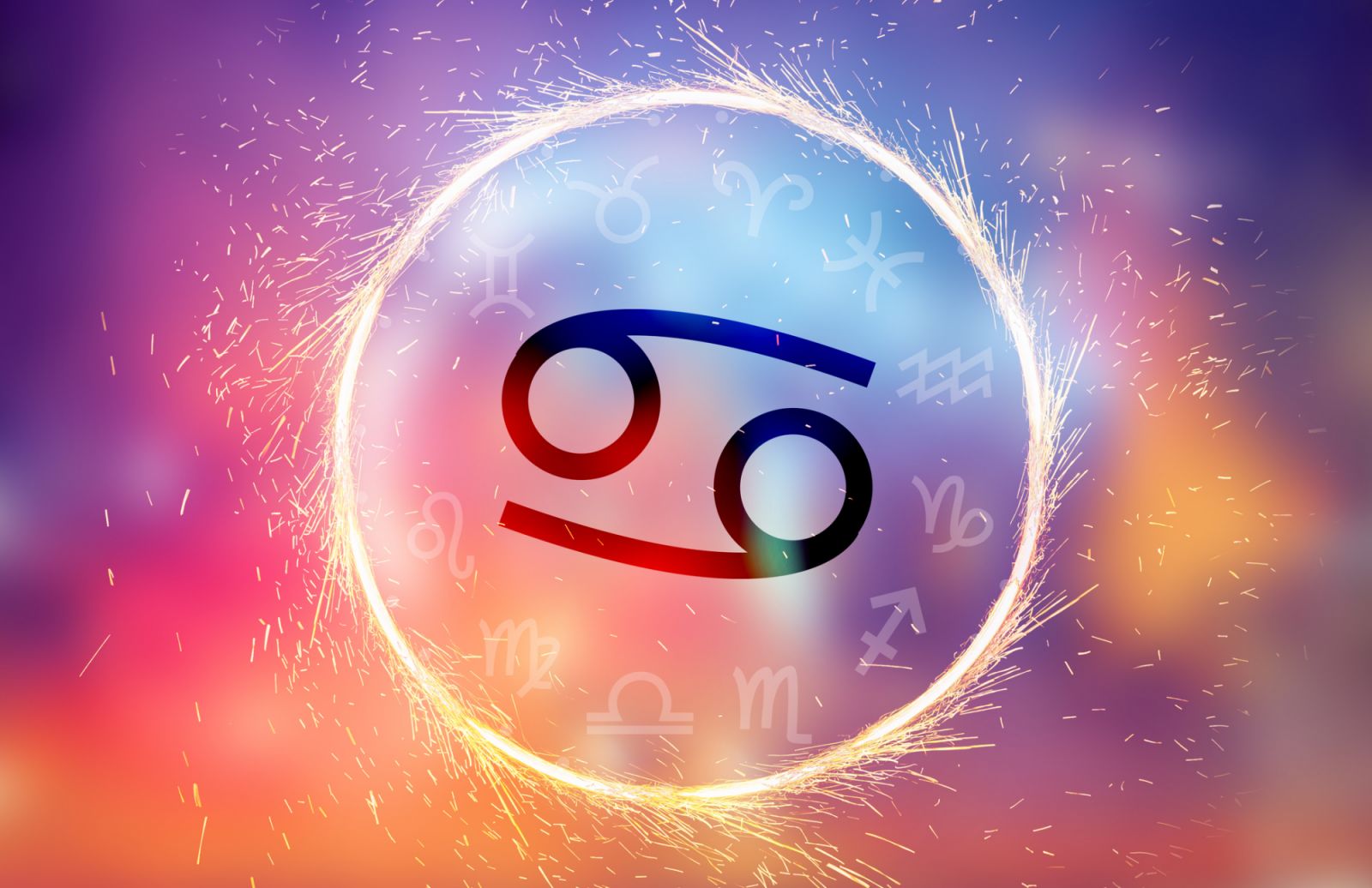 zodiac Cancer symbol on a colorful background light