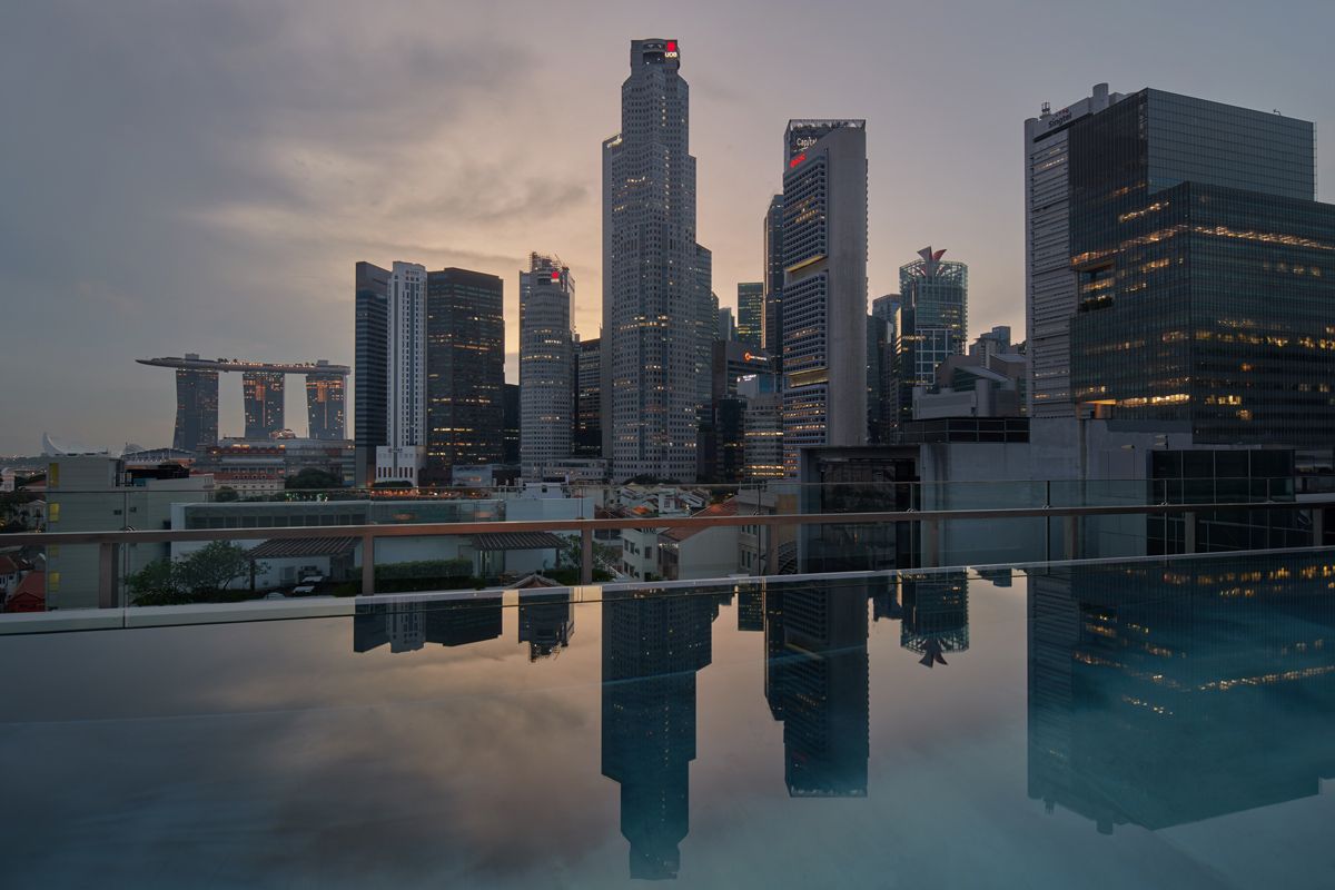 A view from the roof infinity pool, which was constructed using aluminium sheet
