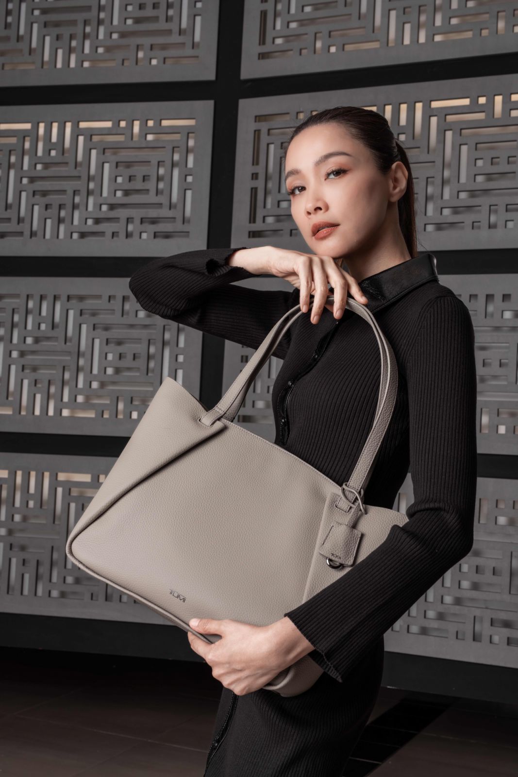 Scha with the Tumi Georgica Valorie Tote in Taupe