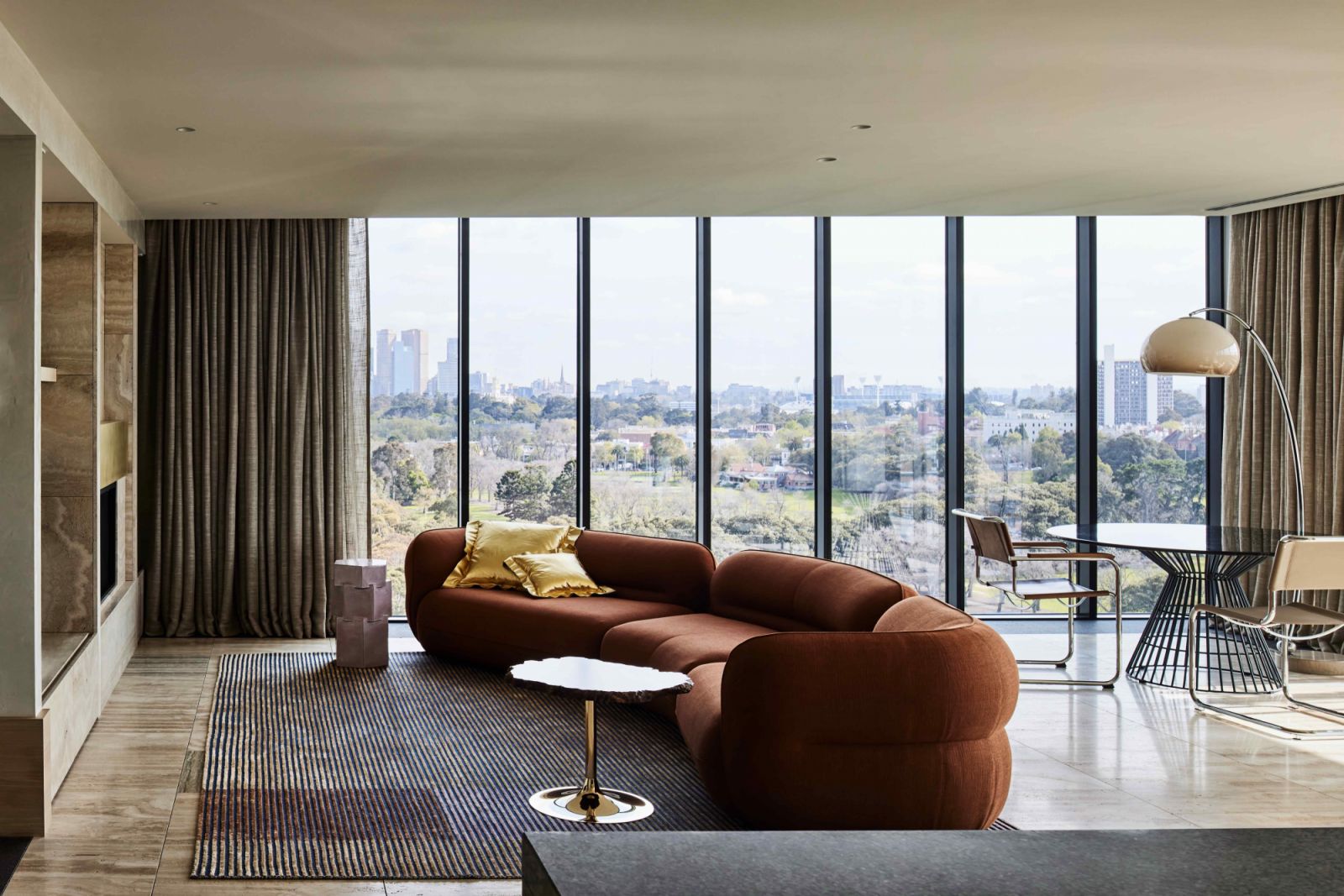 The 'morning' living space overlooks Fawkner Park, the Botanic Gardens and the distant Dandenong Ranges