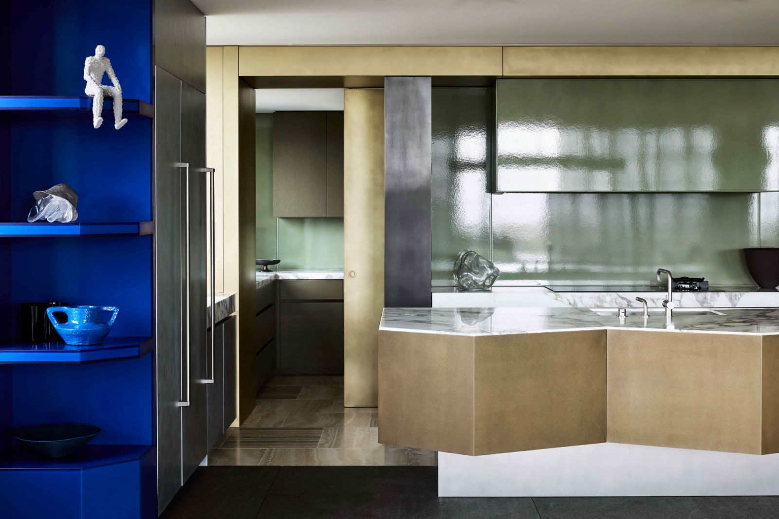 Eye-popping Yves Klein blue against soft green ceramic
