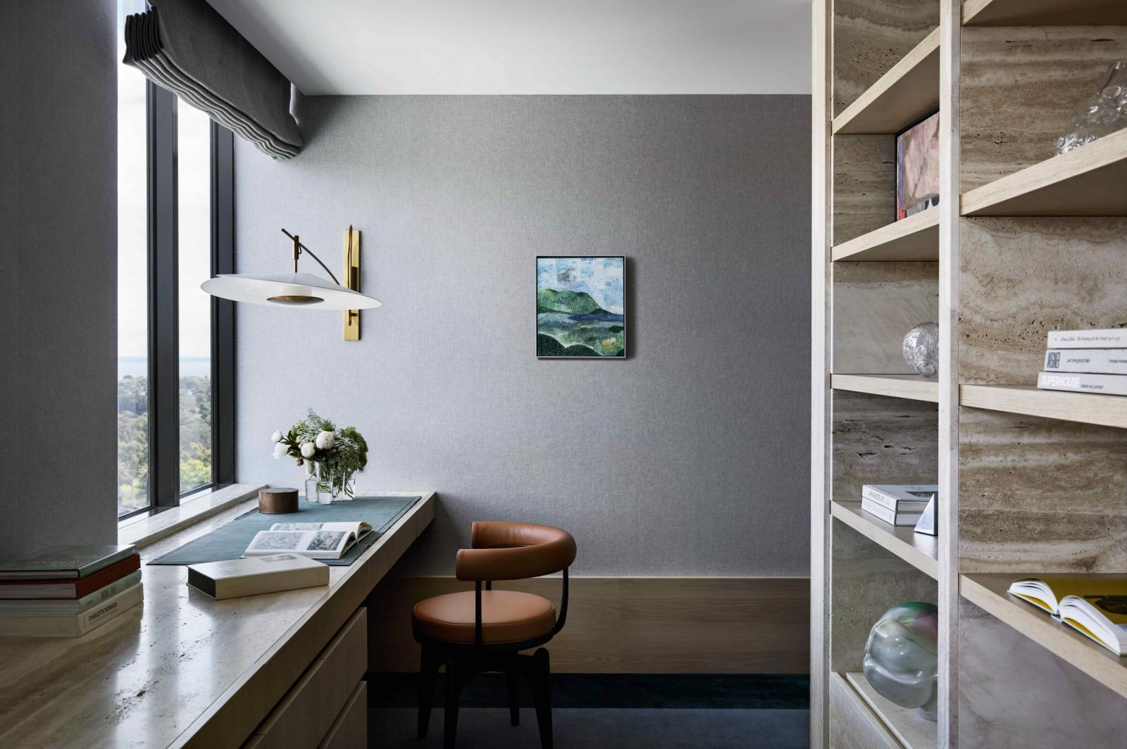 The serene study with a generous view