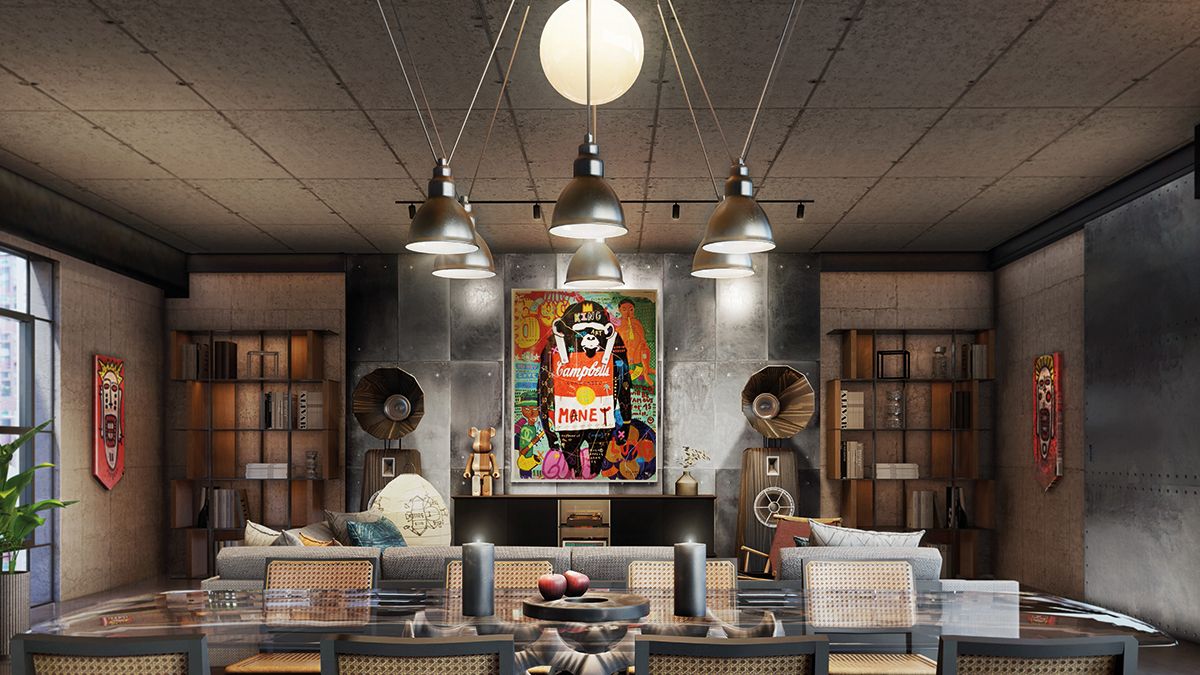 A “modern grunge loft” crafted by Miaja Design Group in Hong Kong