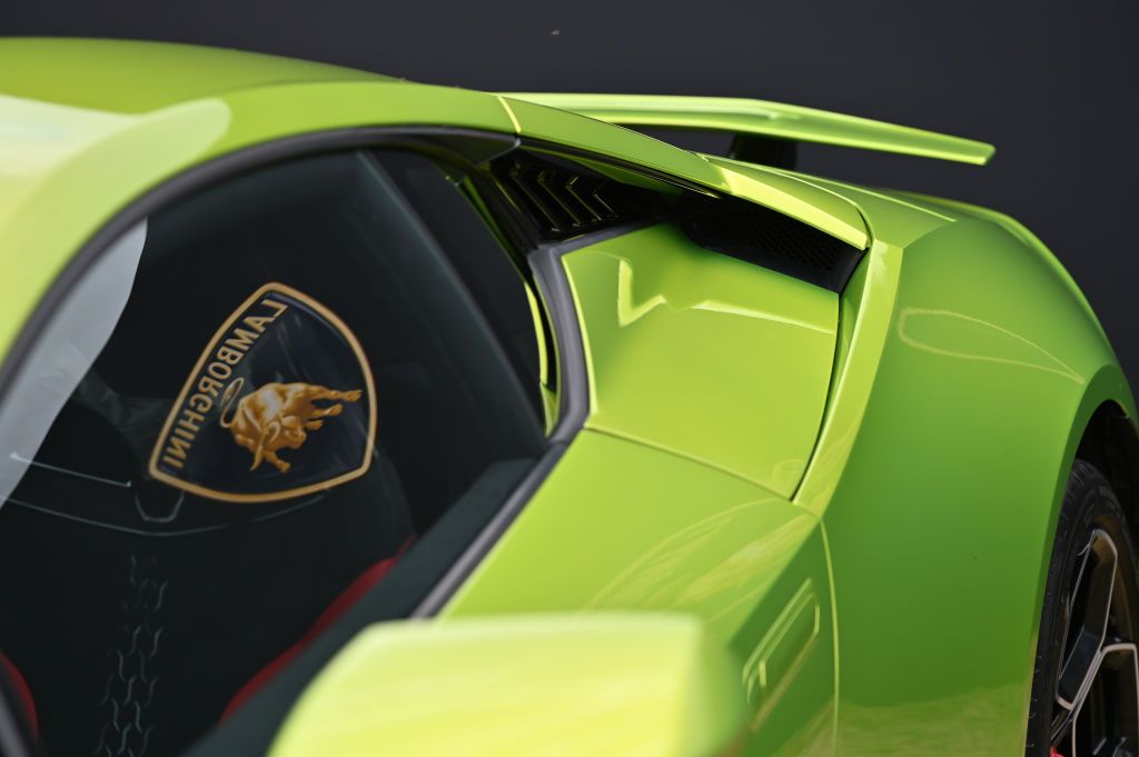 WOODSTOCK, ENGLAND - SEPTEMBER 01: A Lamborghini Huracan Tecnica is displayed during the Salon Privé 2023 at Blenheim Palace on September 01, 2023 in Woodstock, England. The four-day annual event is the UK's longstanding celebration of all things motor, with rare collector cars and luxury brands, and culminating in a public day showcasing supercars and classics on September 2. (Photo by John Keeble/Getty Images)