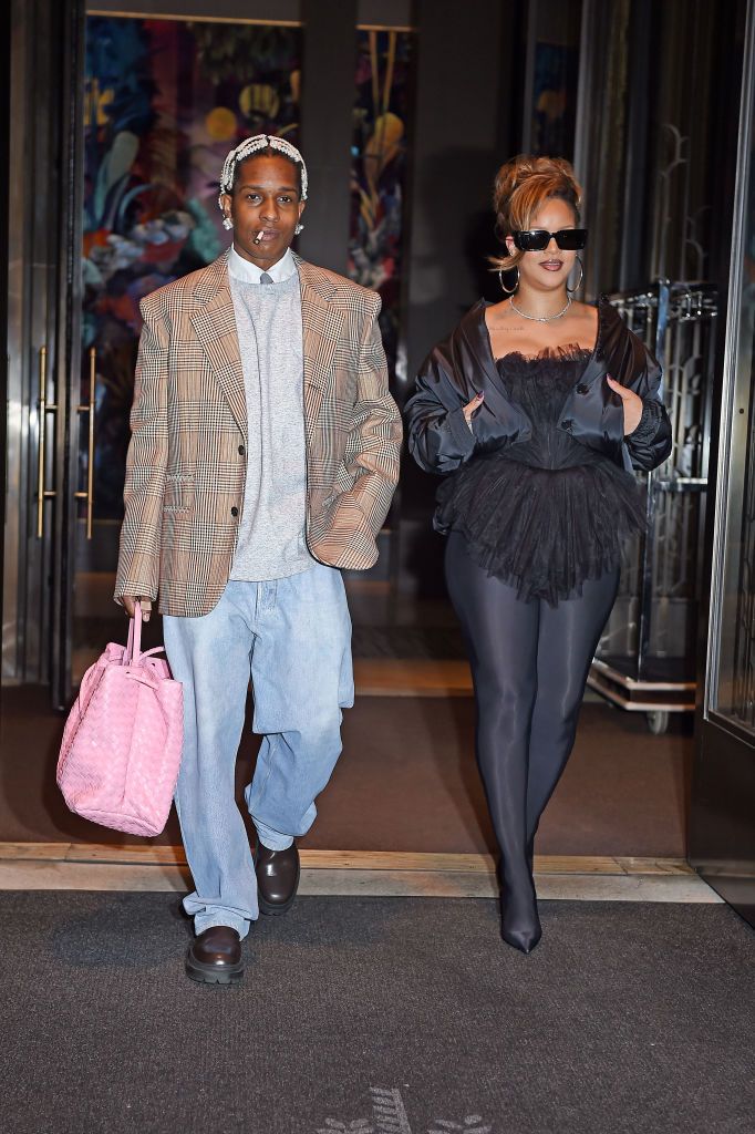NEW YORK, NY - OCTOBER 3: ASAP Rocky and Rihanna are seen leaving Carbone restaurant after celebrating his birthday on October 3, 2023 in New York, New York. (Photo by MEGA/GC Images)
