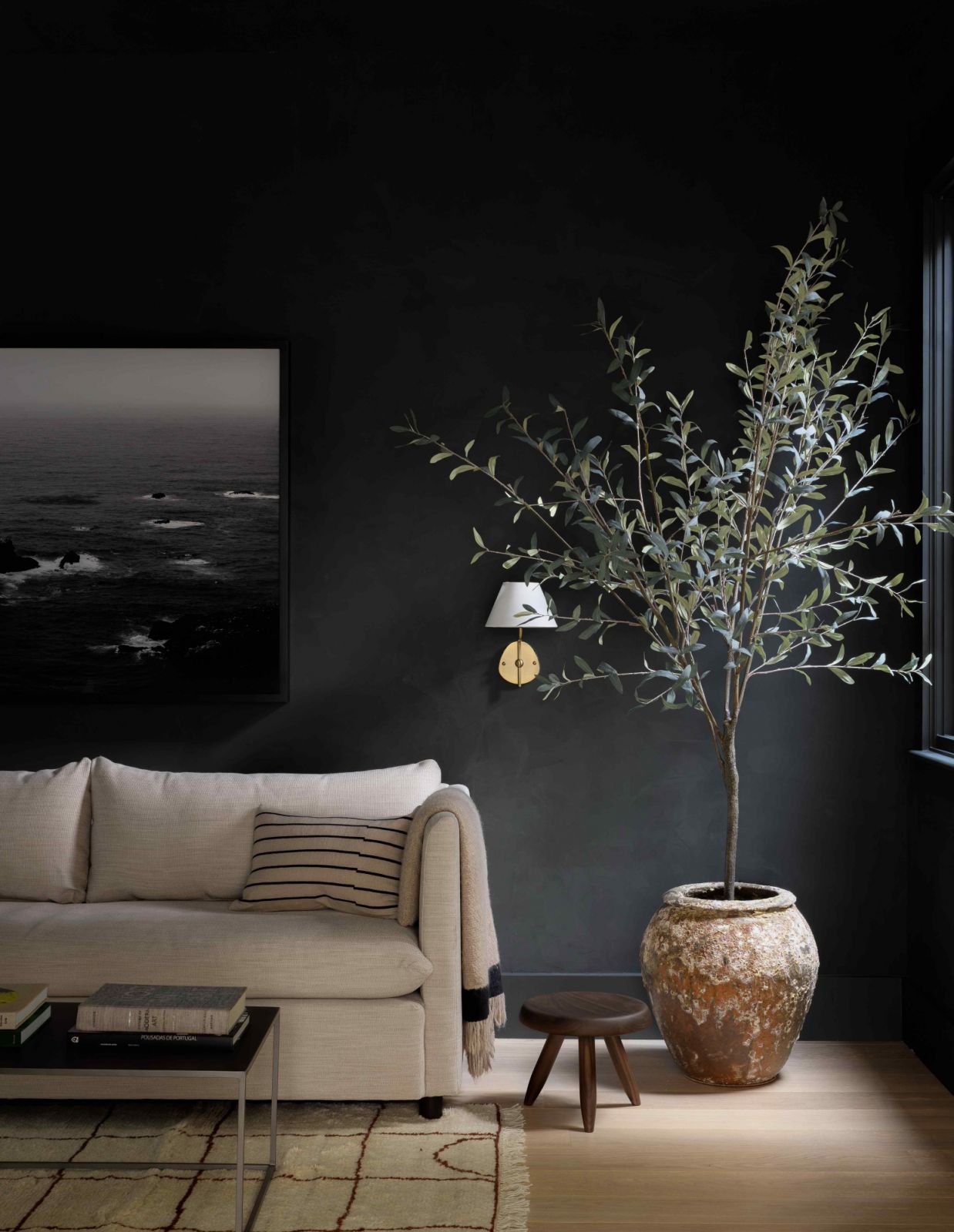 A visual contrast in the otherwise dark and moody room