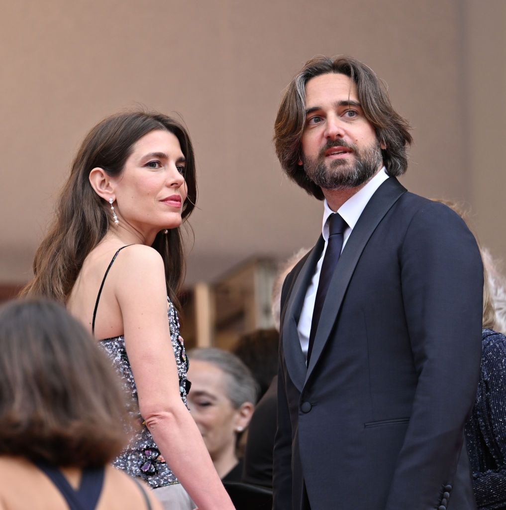 CANNES, FRANCE - MAY 20: Charlotte Casiraghi (L) and her partner French producer Dimitri Rassam (R) arrive for the premiere of the film Killers of the Flower Moon during the 76th edition of the Cannes Film Festival at Palais des Festivals in Cannes, France on May 20, 2023. (Photo by Mustafa Yalcin/Anadolu Agency via Getty Images)