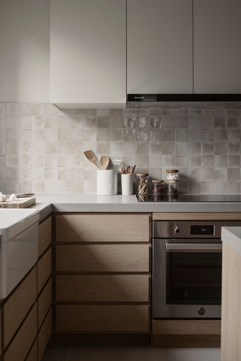 Shadow brings out the subtle textures in the kitchen