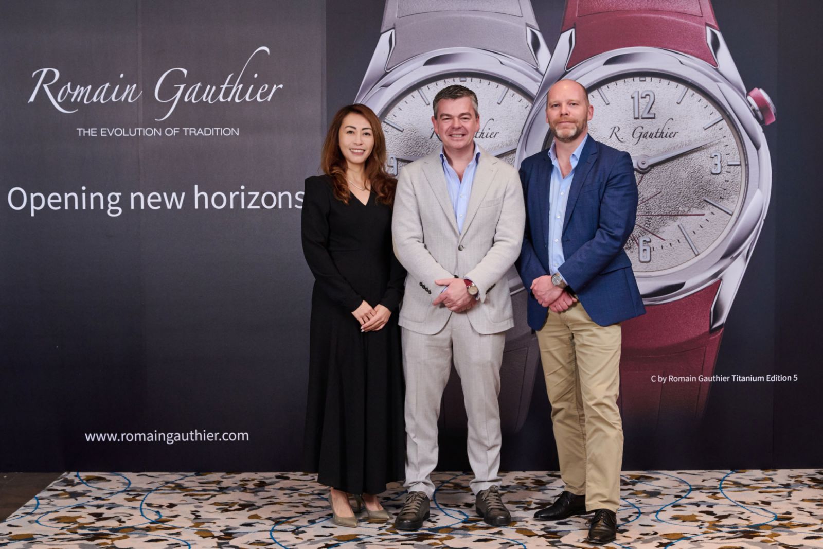 Romain Gauthier(中)對於瑞博品全球總監David Vallata以及瑞博品台灣總經理邱俍華Kelly(左)在事業上的協助大表感激。(Photo: 瑞博品)