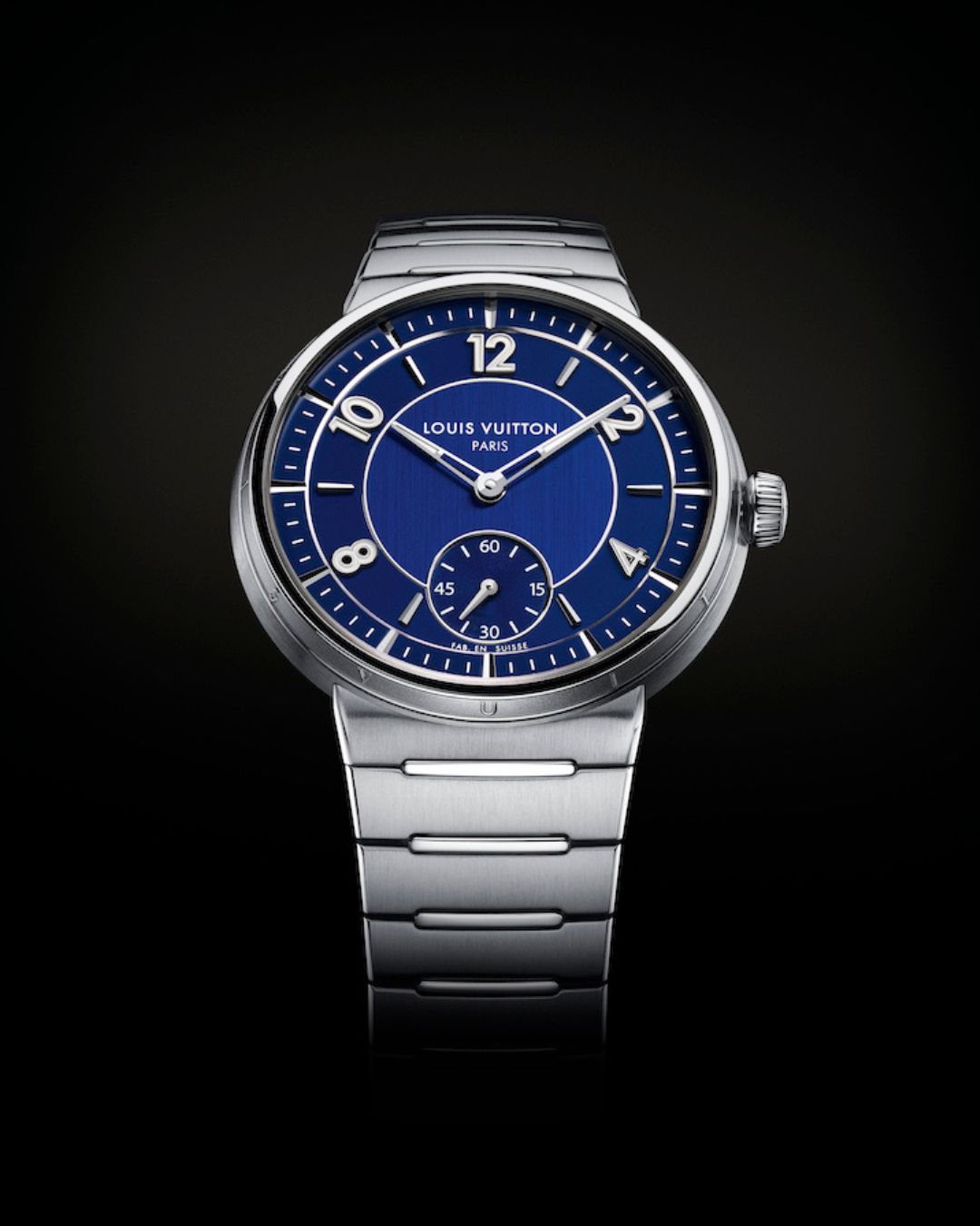 Louis Vuitton Tambour in stainless steel with a blue dial
