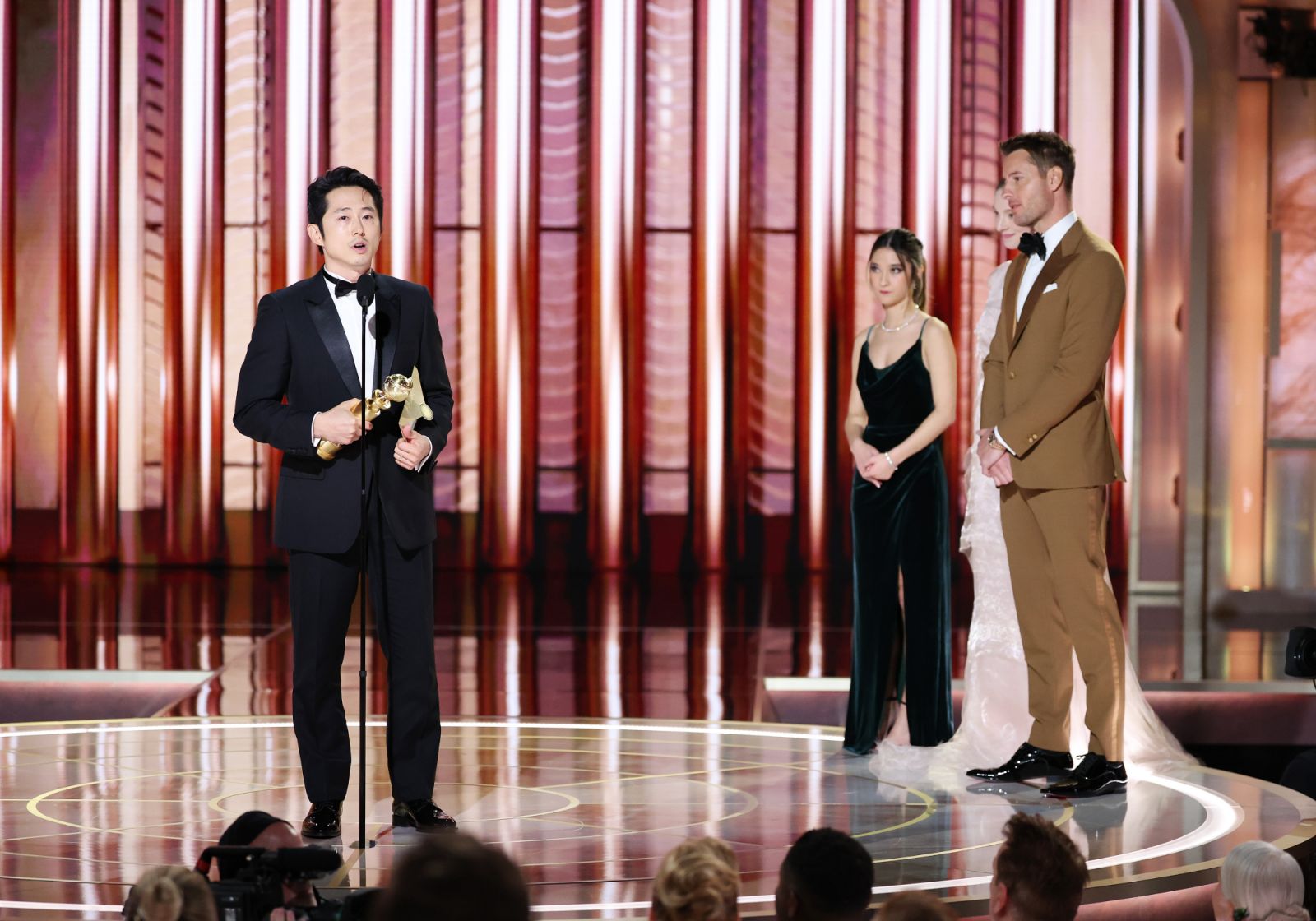 Steven Yeun accepts the award for Best Performance by a Male Actor in a Limited Series, Anthology Series, or a Motion Picture Made For Television for "Beef" at the 81st Golden Globe Awards held at the Beverly Hilton Hotel on January 7, 2024 in Beverly Hills, California. (Photo by Rich Polk/Golden Globes 2024/Golden Globes 2024 via Getty Images)