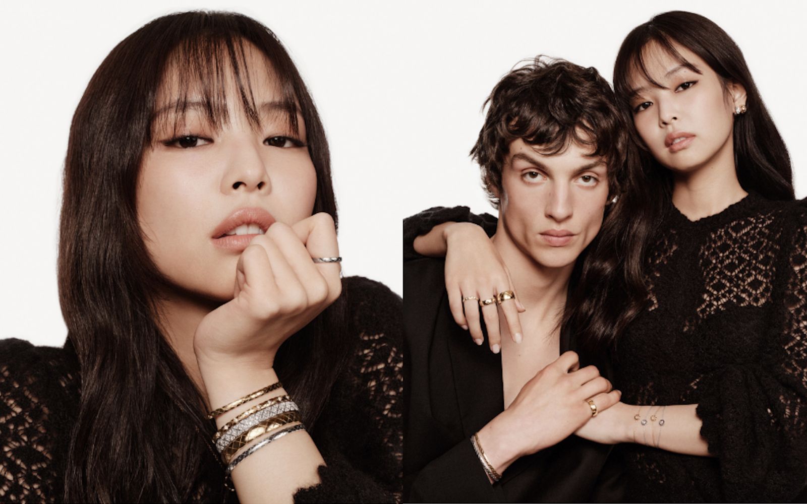香奈兒品牌大使Jennie 佩戴Coco Crush珠寶與模特兒合影。(Photo: Chanel)