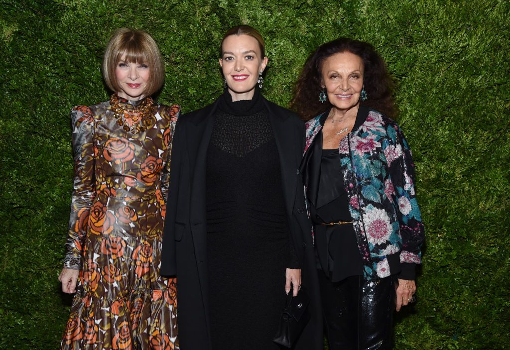 NEW YORK, NEW YORK - NOVEMBER 04: Anna Wintour, Marta Ortega and Diane von Furstenberg attend the CFDA / Vogue Fashion Fund 2019 Awards at Cipriani South Street on November 04, 2019 in New York City. (Photo by Jamie McCarthy/Getty Images)
