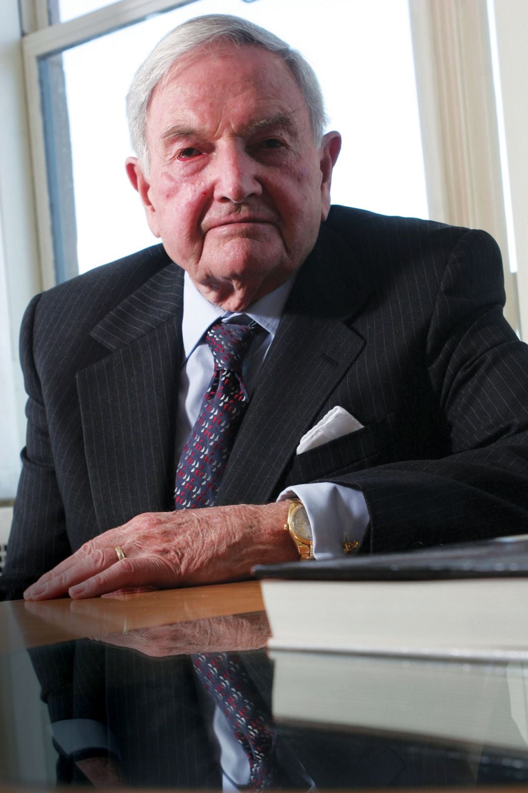 NEW YORK - MARCH 14: David Rockefeller poses for photo in his office in the Rockefeller building on March 14, 2006 in New York City. David Rockefeller is last living grandson of John D. Rockefeller, the oil tycoon who founded the family's vast fortune. (Photo by Jean-Christian Bourcart/Getty Images)