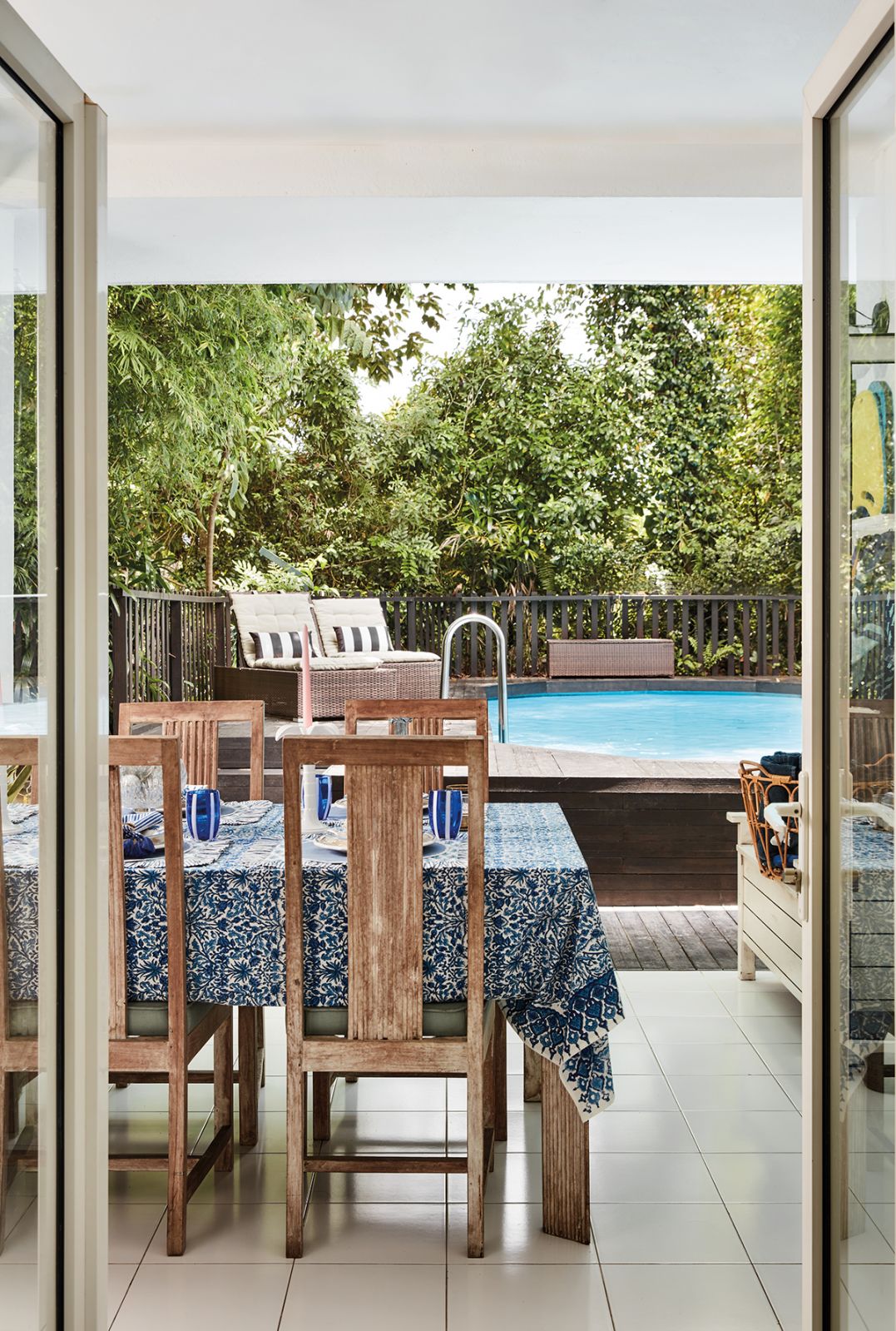Alfresco dining grants a view of the pool
