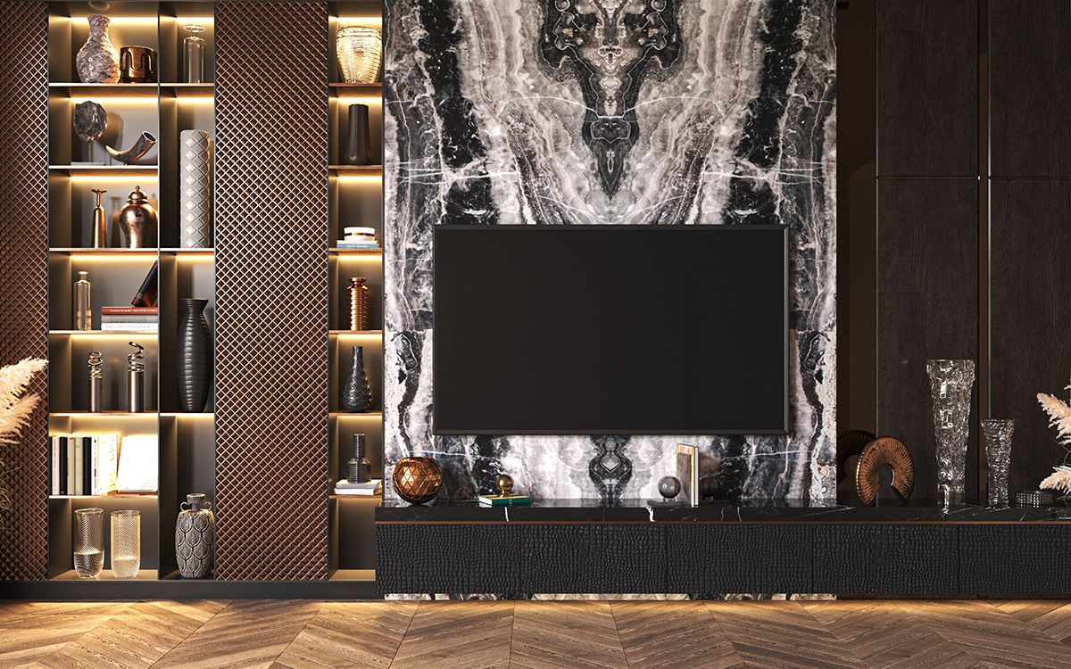 A modern, marble-clad feature wall enhanced by strip lighting (Photo: Adobe Stock)