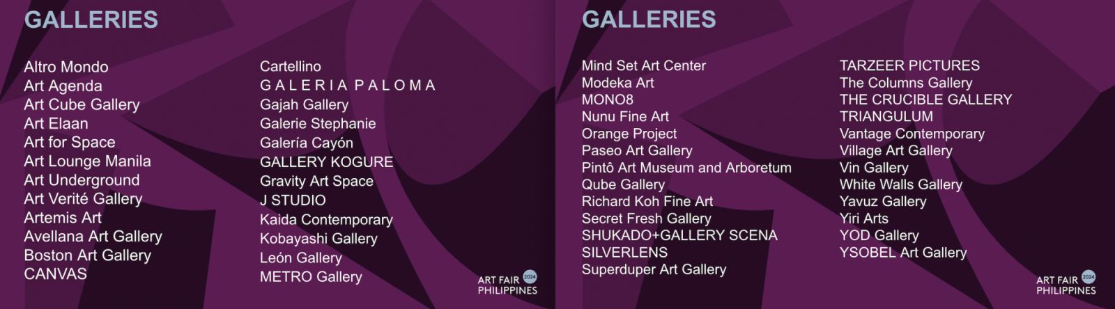 Participating galleries for Art Fair Philippines 2024 (Photo: Art Fair Philippines)