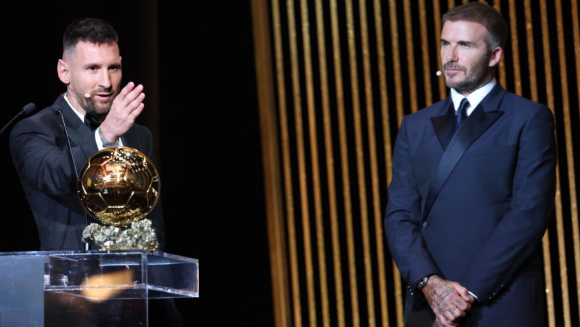 Lionel Messi and David Beckham at the 67th Ballon D'Or Ceremony at Theatre Du Chatelet in Paris, France in 2023 (Photo: Getty Images)