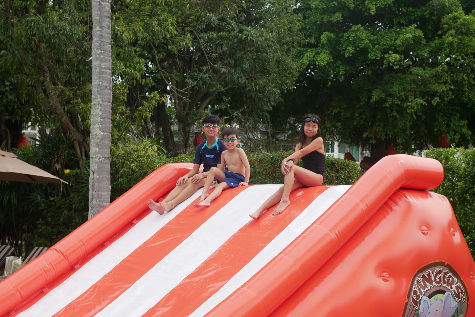 Many hours were spent at the inflatable slide at the pool