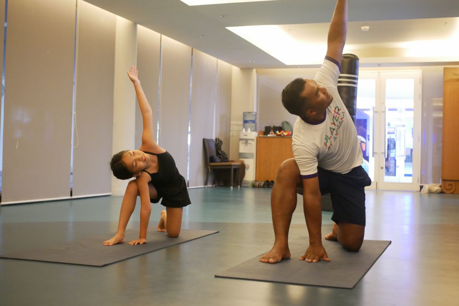 Impromptu yoga stretches after Thai Boxing
