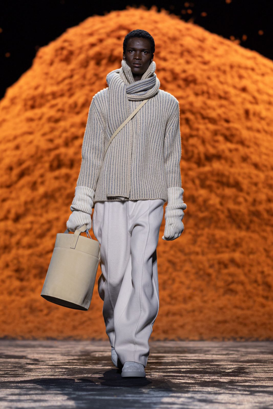 MILAN, ITALY - JANUARY 15: A model walks the runway at the Zegna fashion show during the Milan Menswear Fall/Winter 2024-2025 on January 15, 2024 in Milan, Italy. (Photo by Justin Shin/Getty Images)