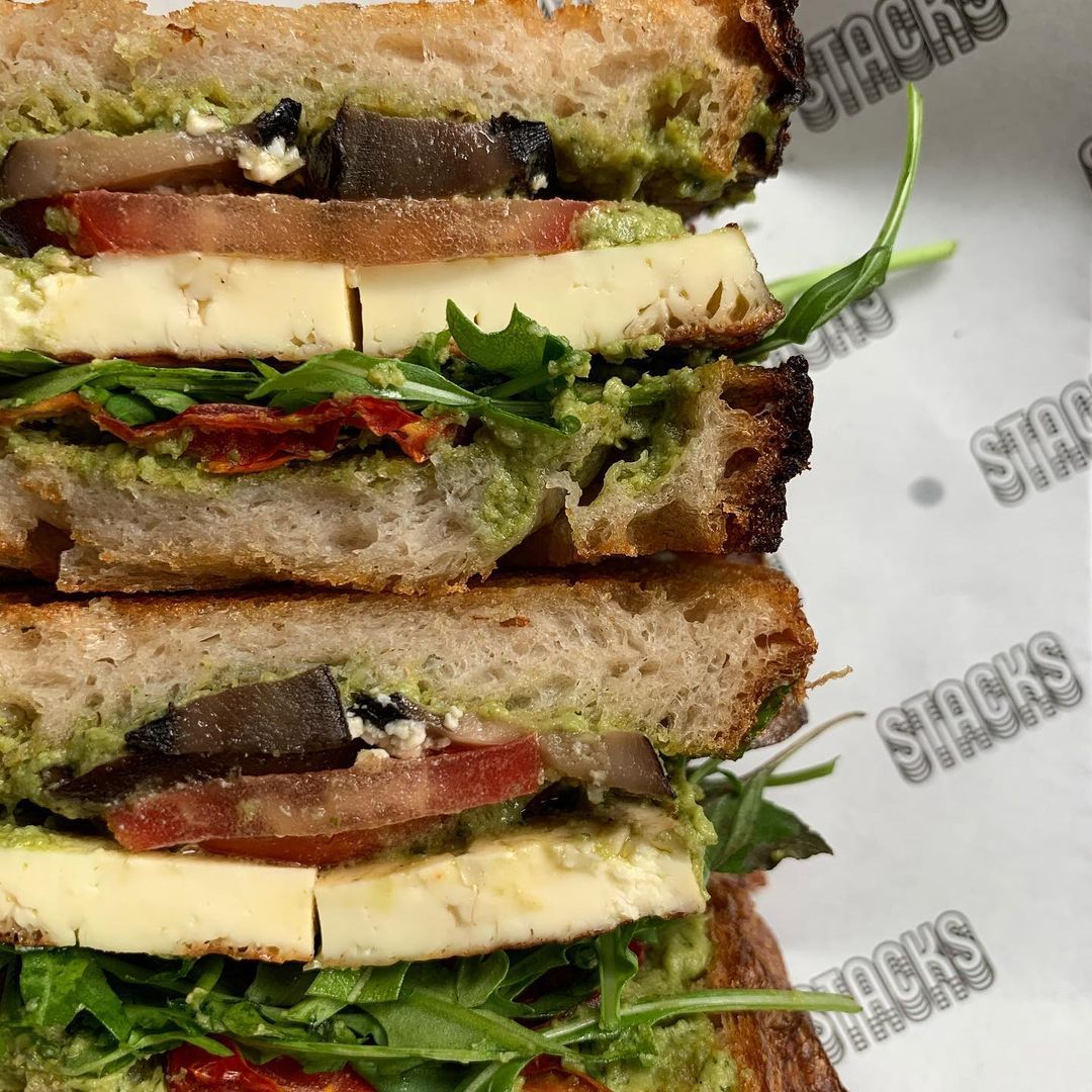 Zen Stacks, a halloumi and pesto sandwich