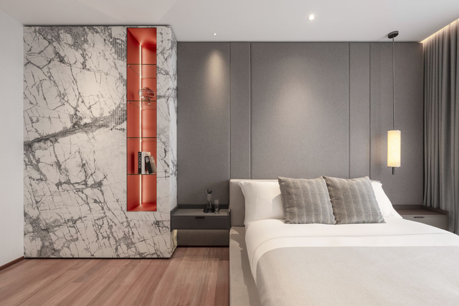 A sliver of red stands out amongst the muted palette
