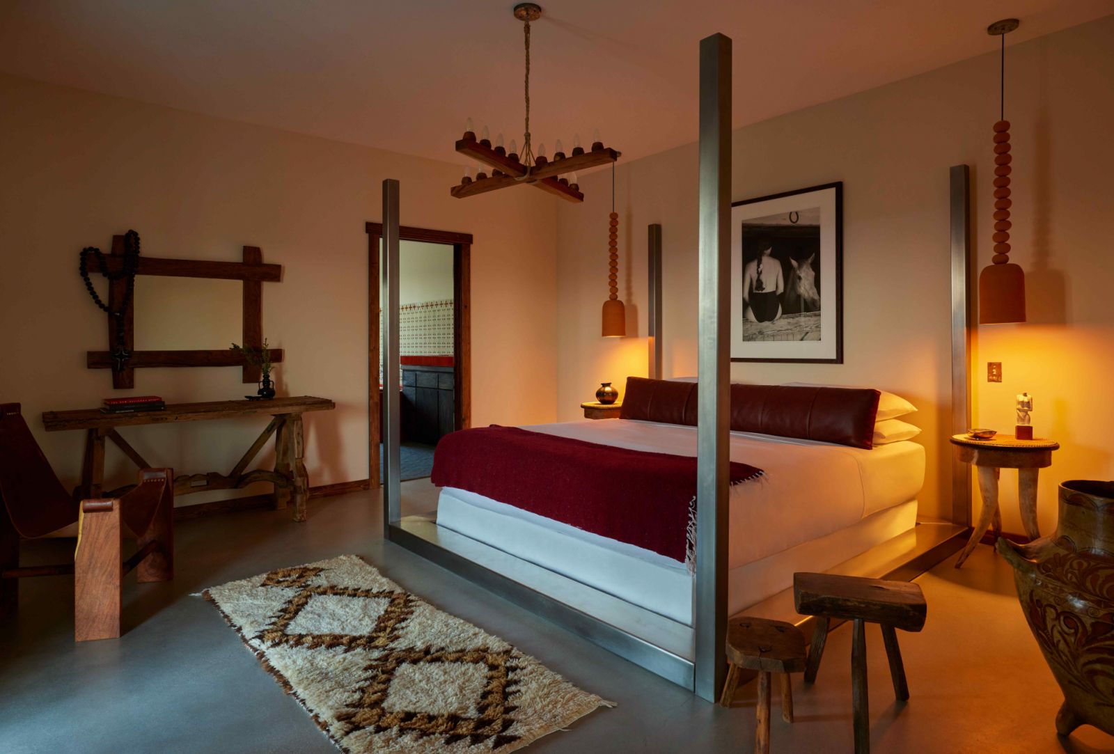 The influence of Spanish designs and iconography were apparent in the bedrooms