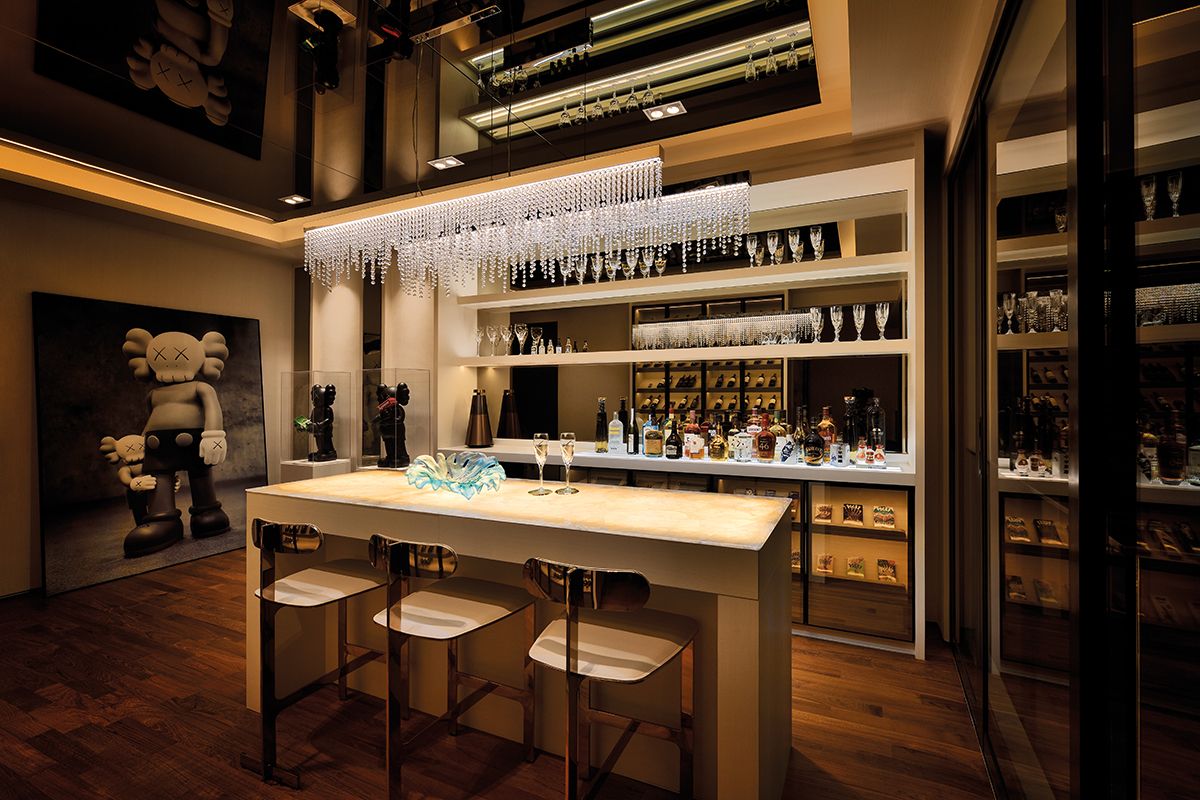 Artworks by Kaws enliven the bar and lounge area