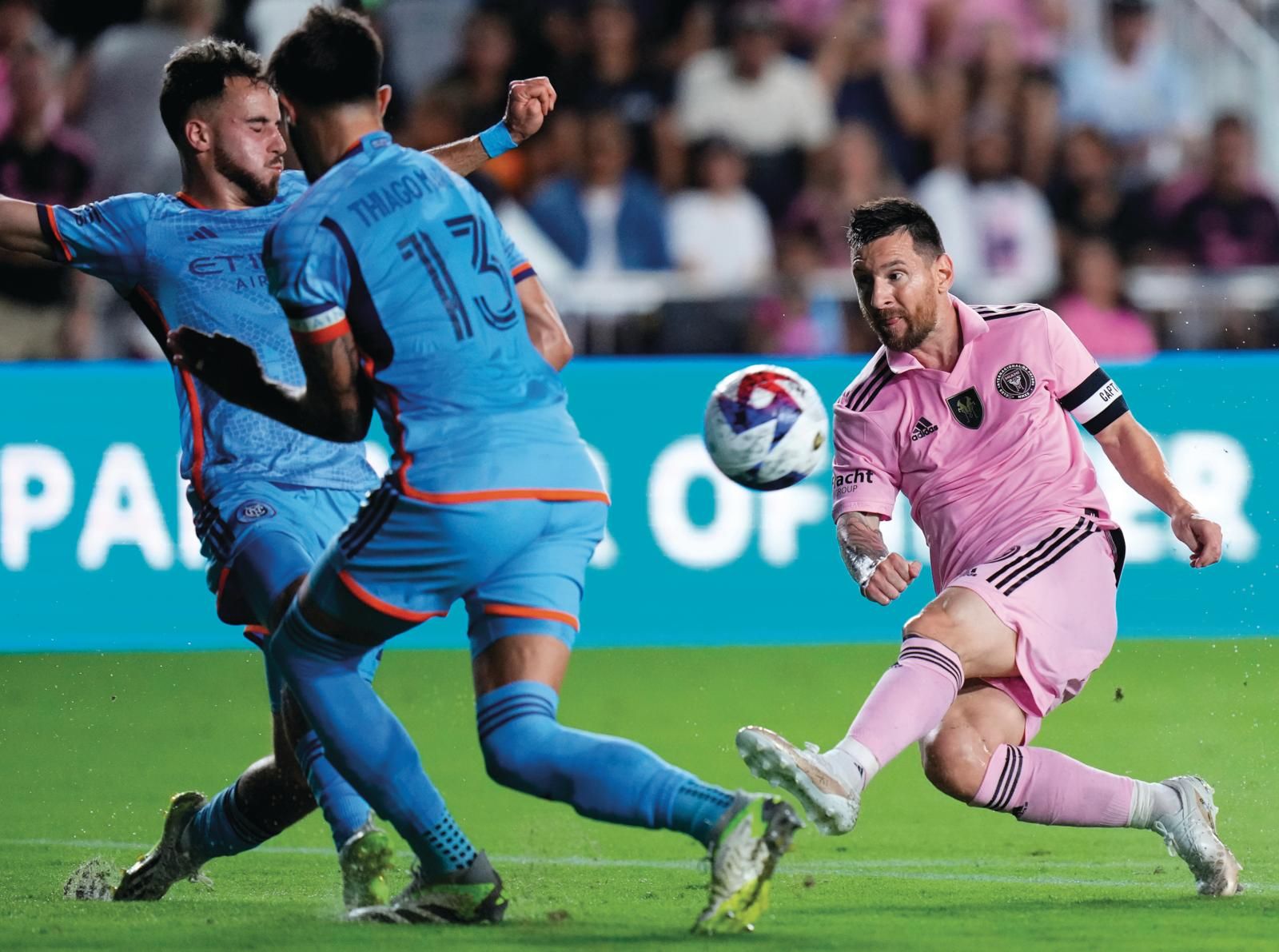 Messi (far right) in action in a match against New York City FC (Photo: Getty Images)