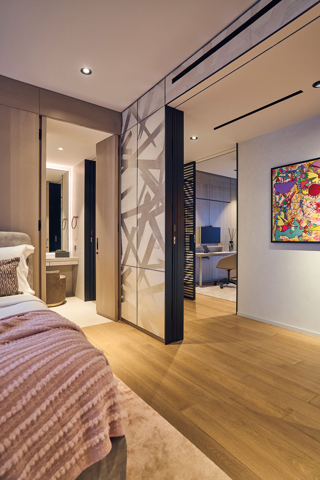 Wallcoverings from Phillip Jeffries contribute to the unique layered look of each room