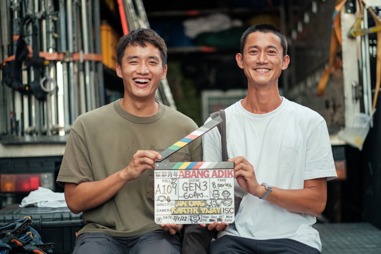 Jack Tan and Wu Kang-ren on the set of ‘Abang Adik’