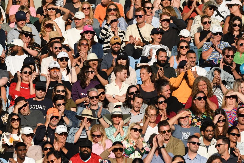 MELBOURNE, AUSTRALIA - JANUARY 22: Fans inside Rod Laver Arena watch Carlos Alcaraz of Spain during his fourth round singles match against Miomir Kecmanovic of Serbia during the 2024 Australian Open at Melbourne Park on January 22, 2024 in Melbourne, Australia. (Photo by James D. Morgan/Getty Images)