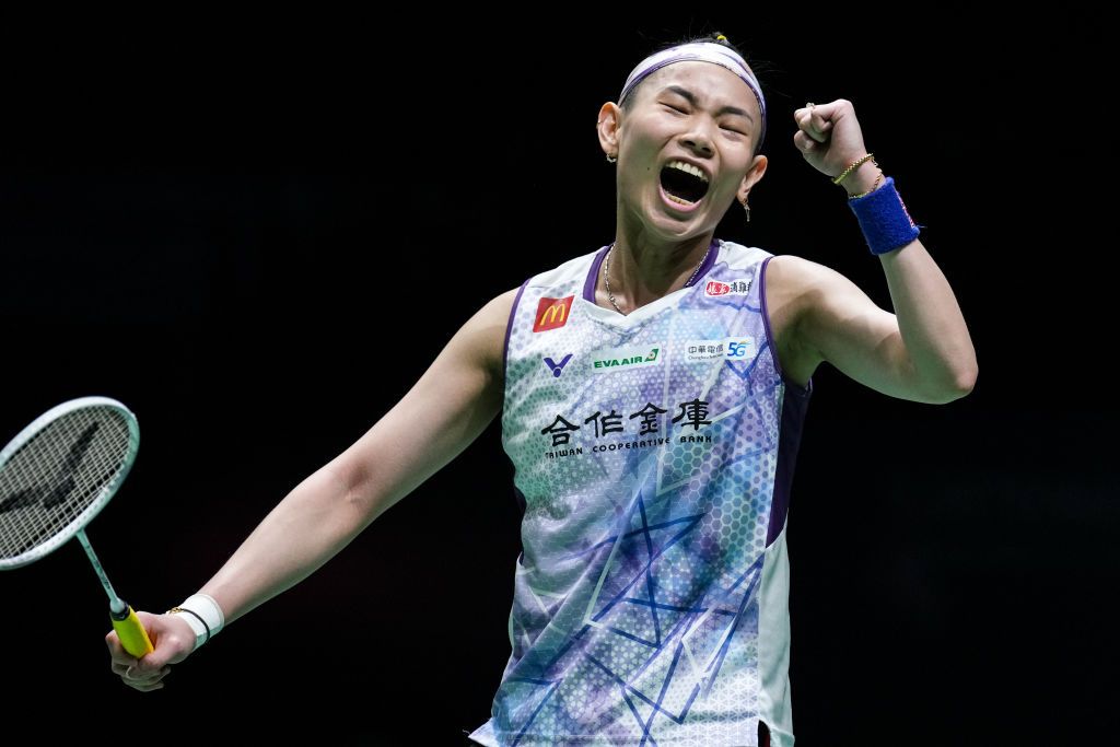 KUALA LUMPUR, MALAYSIA - JANUARY 13: Tai Tzu Ying of Chinese Taipei reacts in the Women's Singles Semi Finals match against Chen Yufei of China during day five of the Malaysia Open at Axiata Arena on January 13, 2024 in Kuala Lumpur, Malaysia. (Photo by Shi Tang/Getty Images)