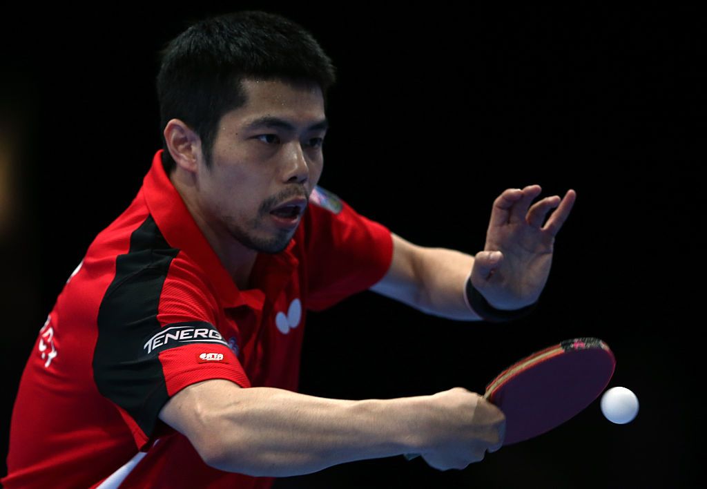 DUBAI, UNITED ARAB EMIRATES - APRIL 29:  Chuang Chih-Yuan of Chinese Taipei in action during the Men's Singles Challenge against Wong Chun Ting of Hong Kong during day two of the Nakheel Table Tennis Asian Cup 2016 at Dubai World Trade Centre on April 29, 2016 in Dubai, United Arab Emirates.  (Photo by Warren Little/Getty Images)