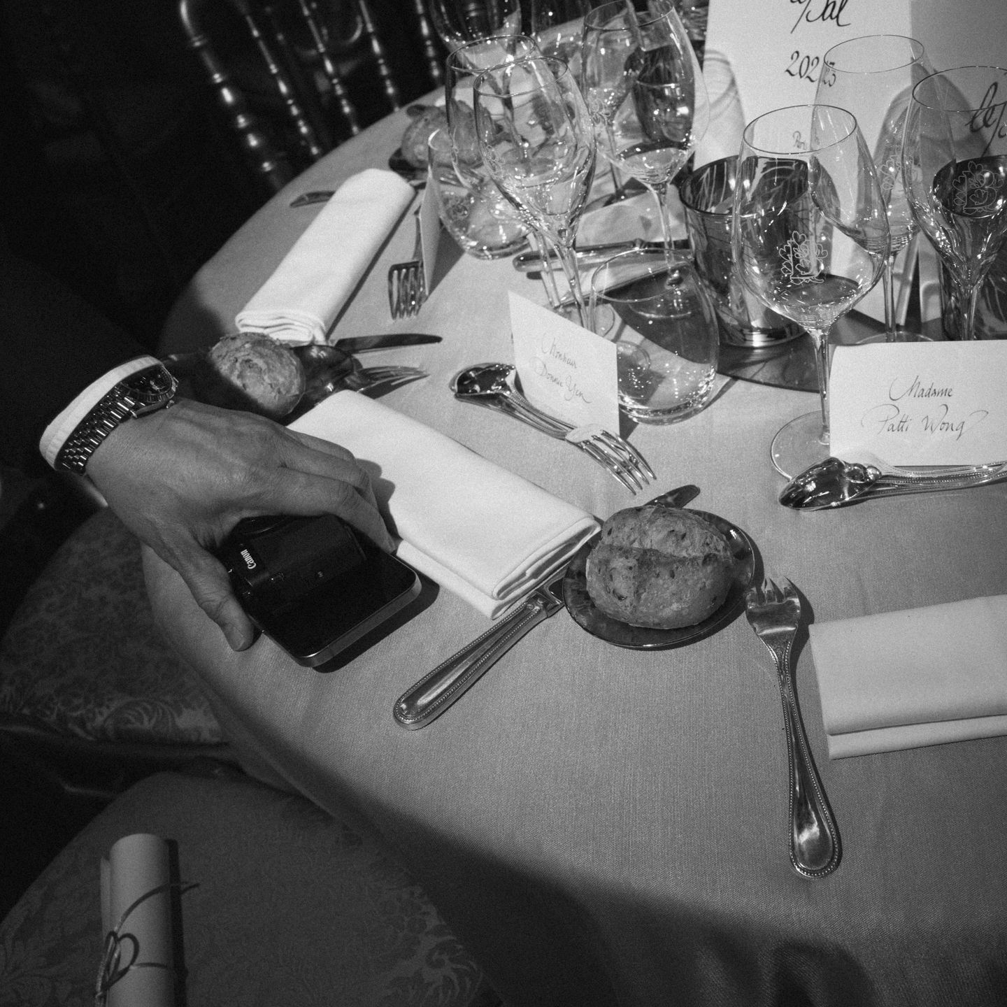 A close up of the table setting